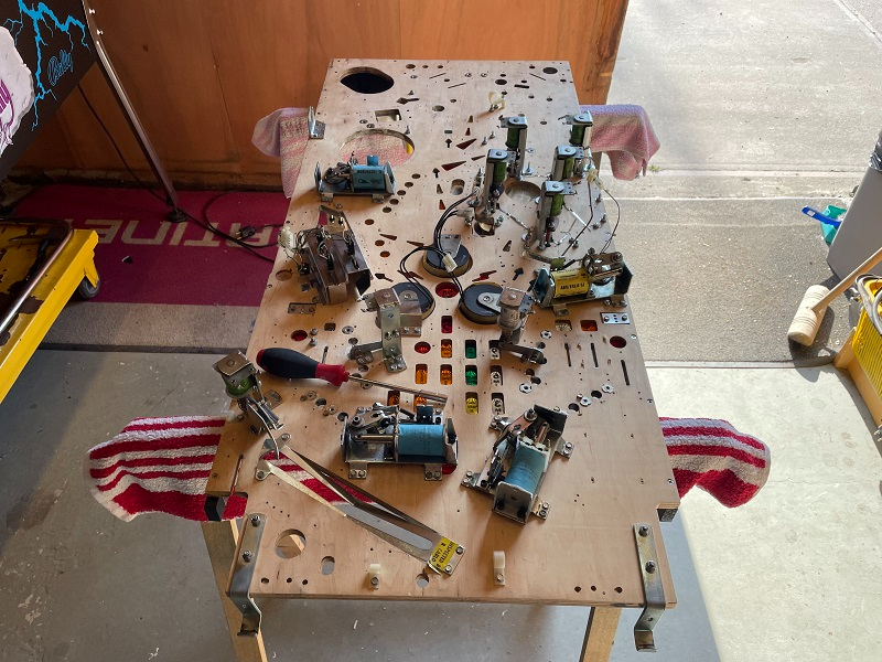 Addams Family pinball underneath playfield buildup